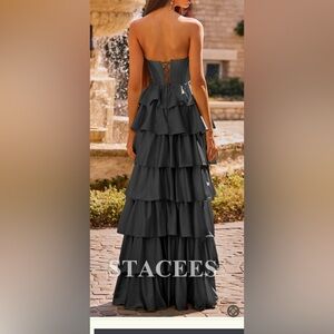 Elegant Black Tiered Prom Dress